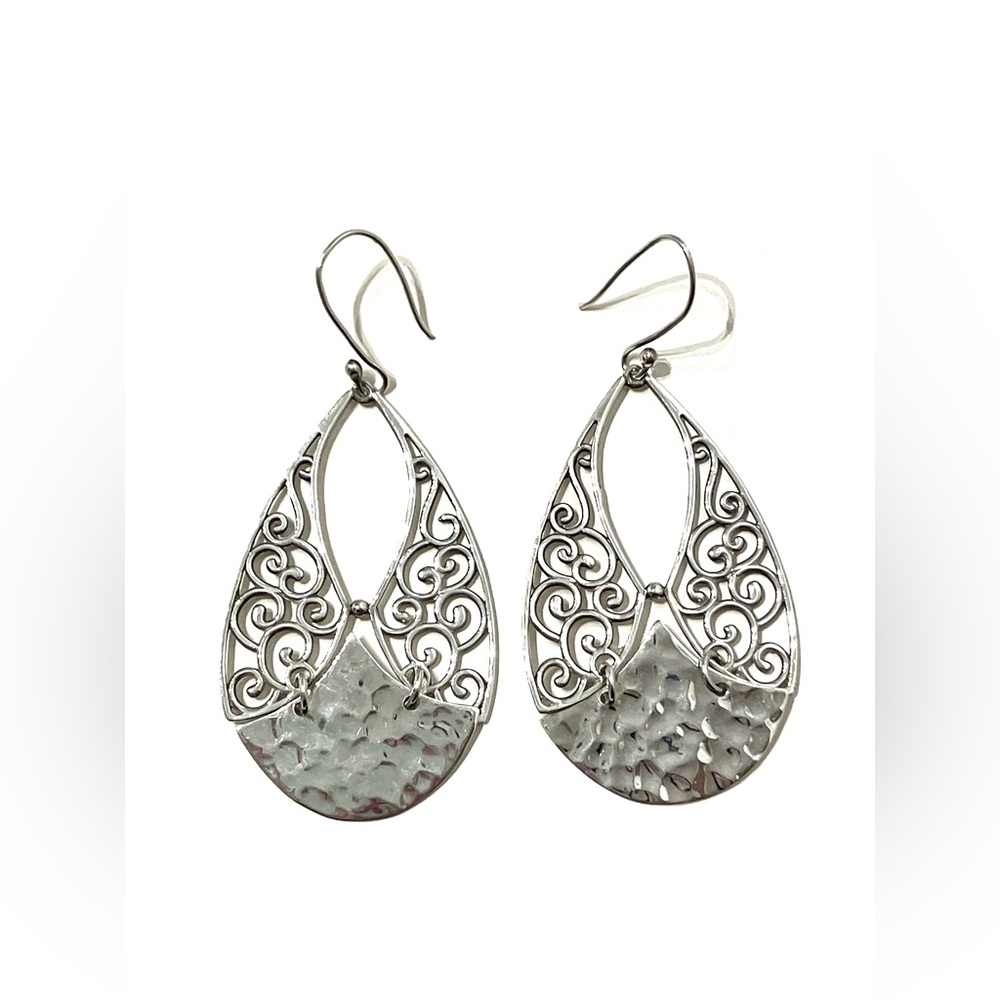Sterling Silver ATI Mexico Openwork Filigree Teardrop Dangle Earrings